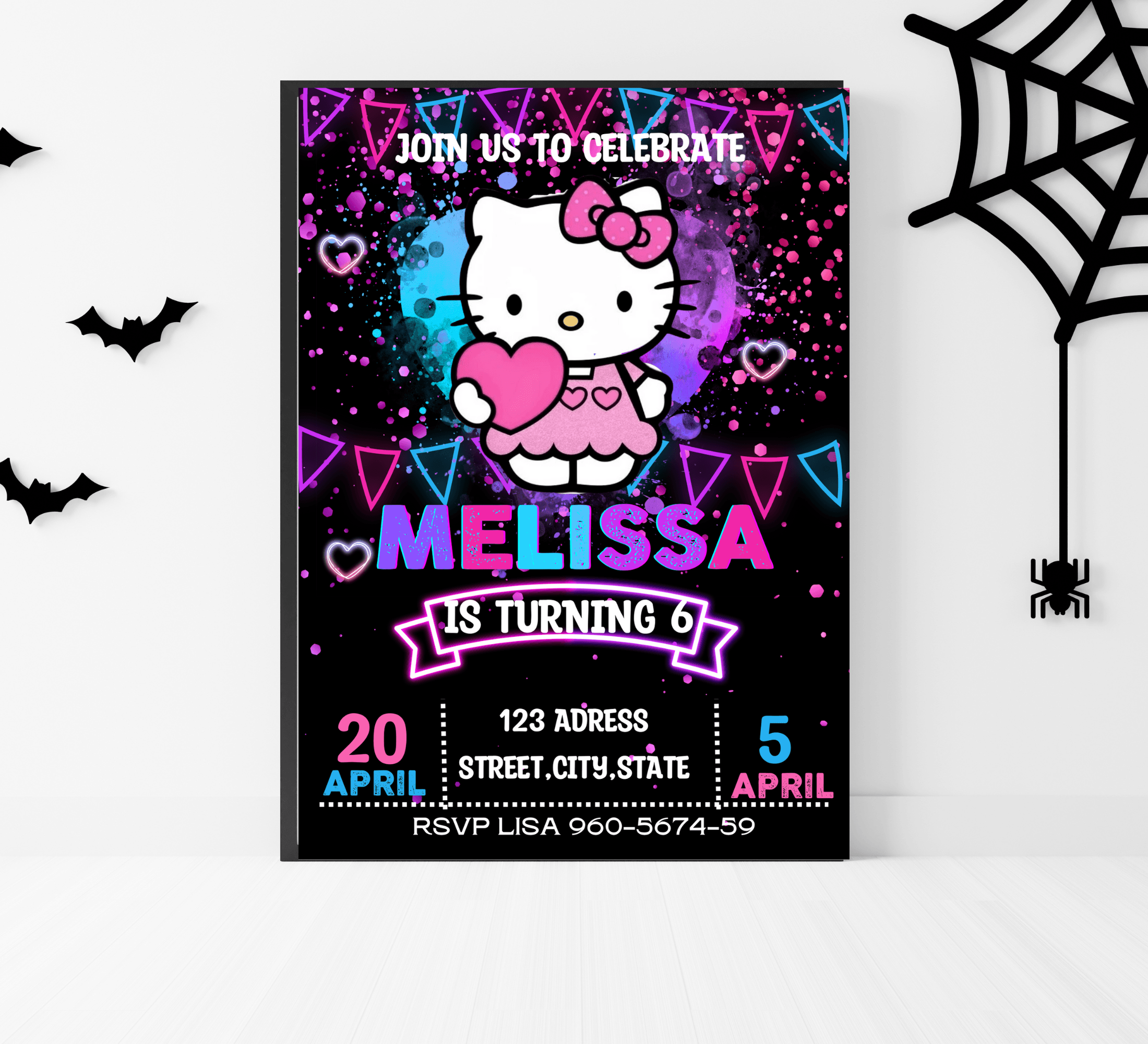 Hello Kitty Neon Birthday Invitation | Bright & Fun Party In | Inspire ...