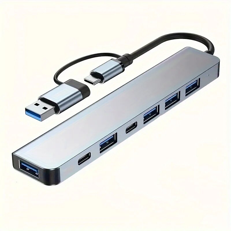 Aluminum 7 in 1 USB Extender, USB Hub 3.0 USB C Hub, USB Splitter with USB 3.0, 4 X USB 2.0 and 2 USB C Ports