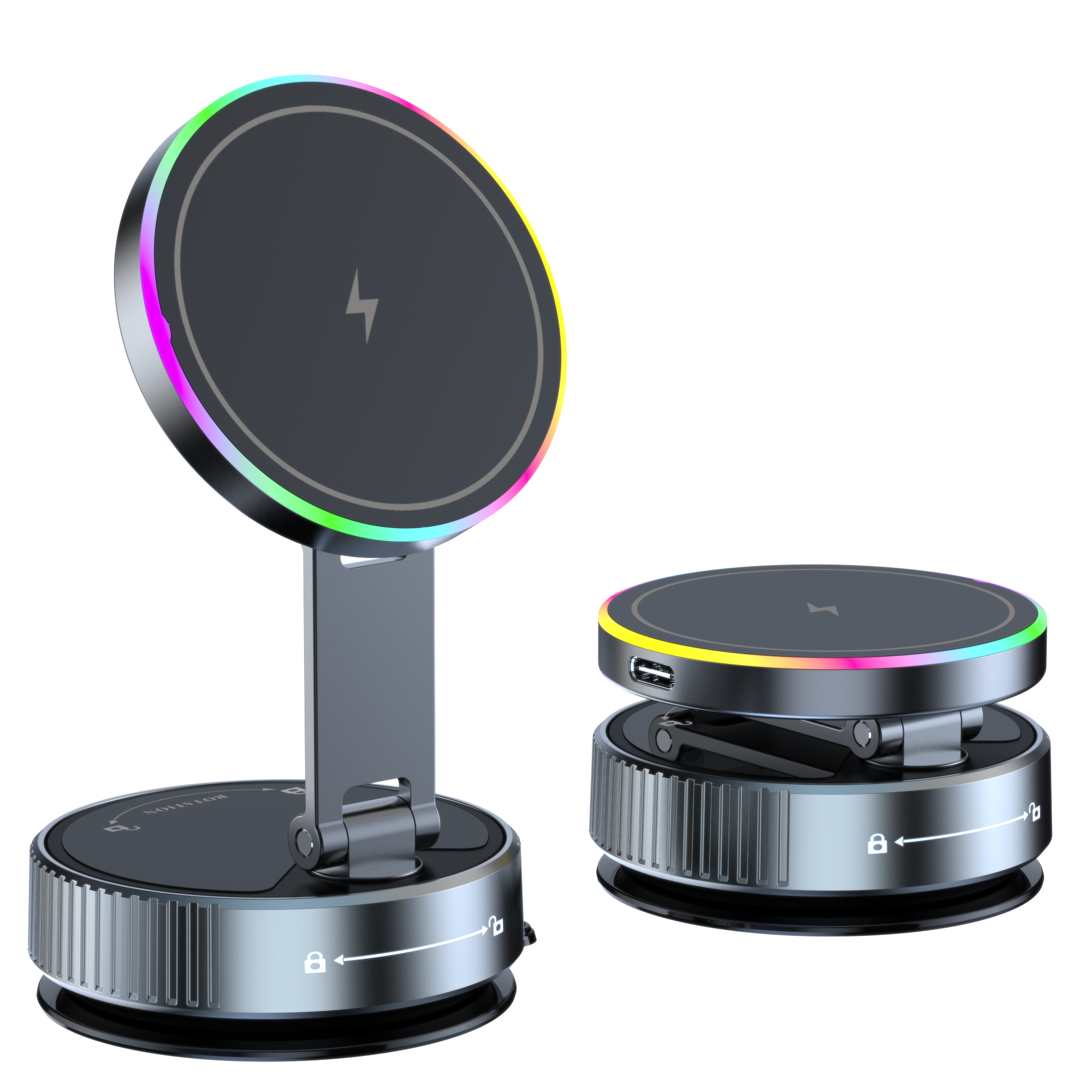 Magnetic Car Holder, 15W Wireless Charger, Metal Multi-angle Rotation, for iPhone