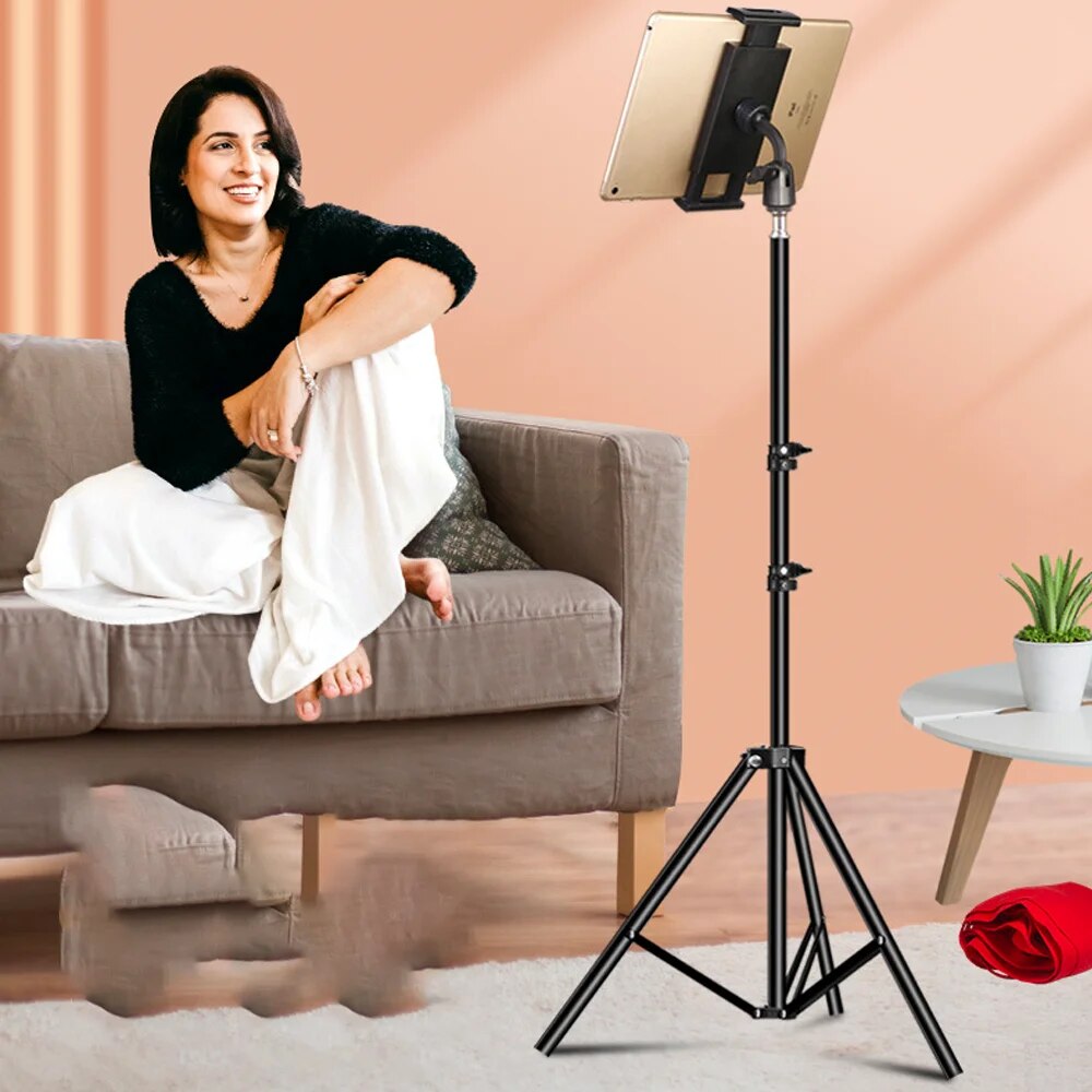 Tablet Tripod Floor Stand, Adjustable Mount Support 4-13 Inch, Lazy Holder Bracket for iPad Pro Air, Huawei Xiaomi Tab