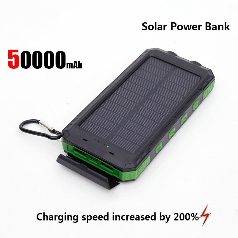 Portable Solar Power Bank, Outdoor Large Capacity Mobile Phone Charger with Flashlight, Fast Charging External Battery