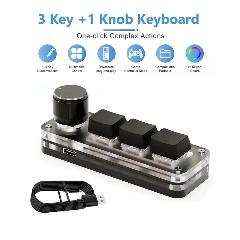 RGB Macro Keypad Knob Programmable Shortcut Mechanical Keyboard for Gaming & Design