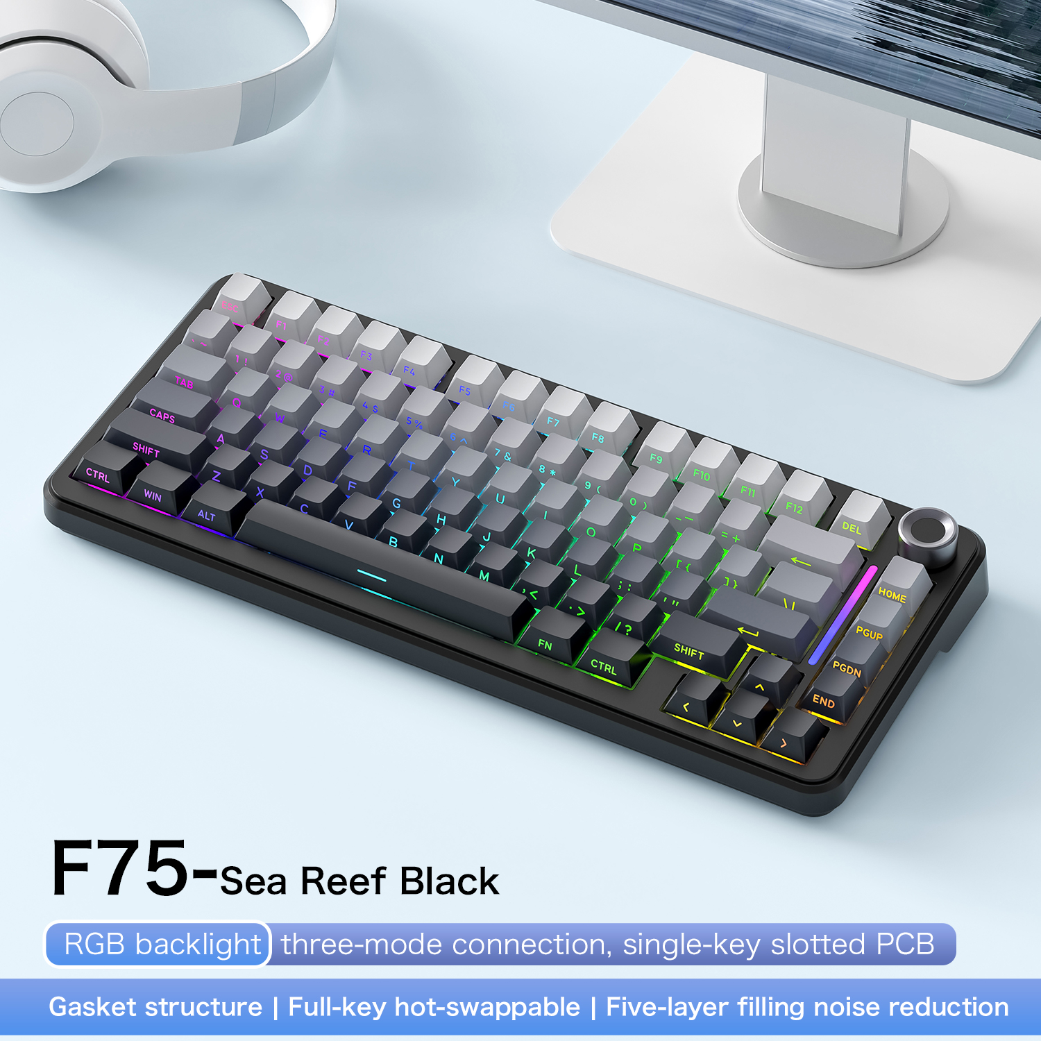 Wireless RGB Mechanical Gaming Keyboard with Tri Mode Connectivity & Hot Swap Switches