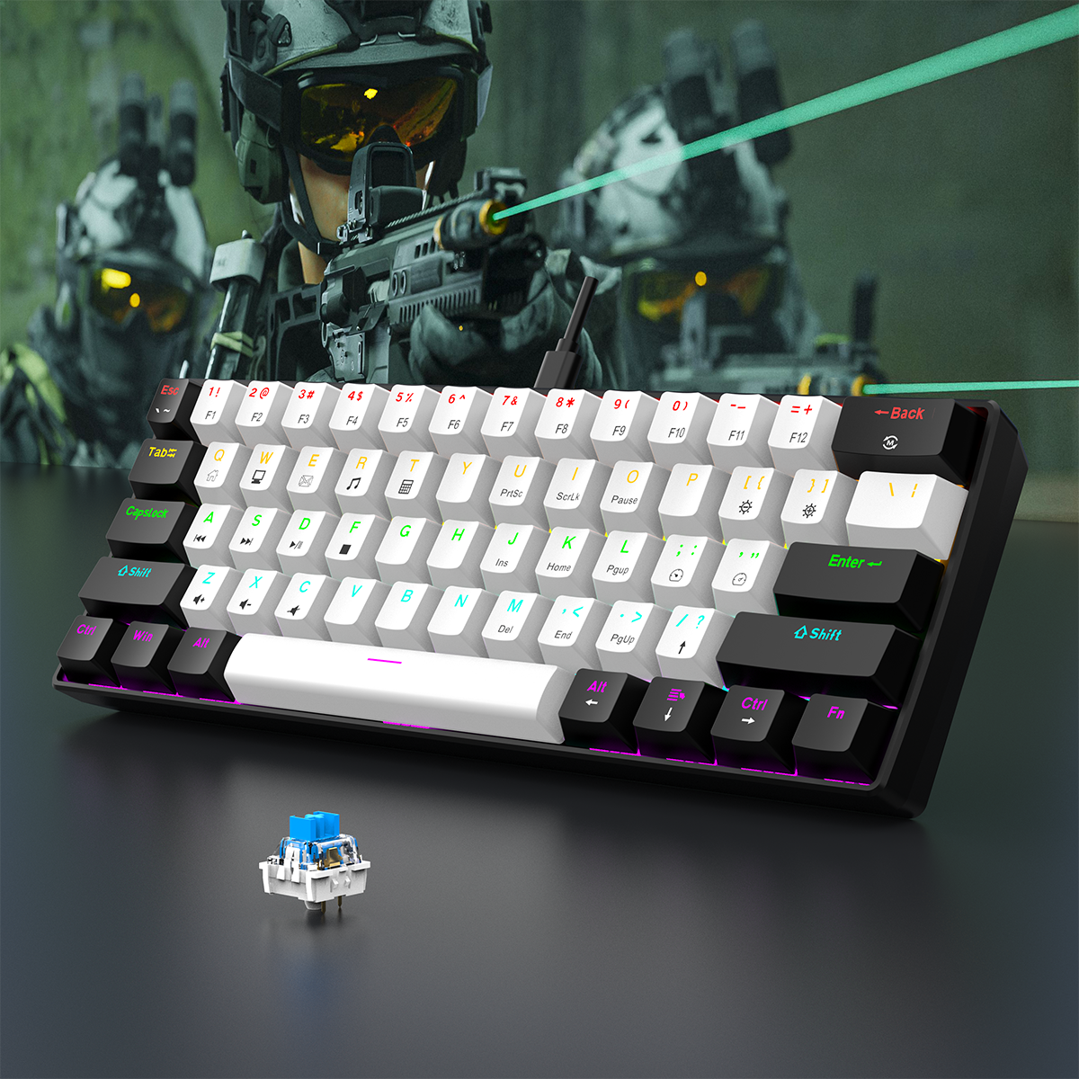 Mini Mechanical Gaming Keyboard for PC & Mac Compact Travel Keyboard with Backlit Key