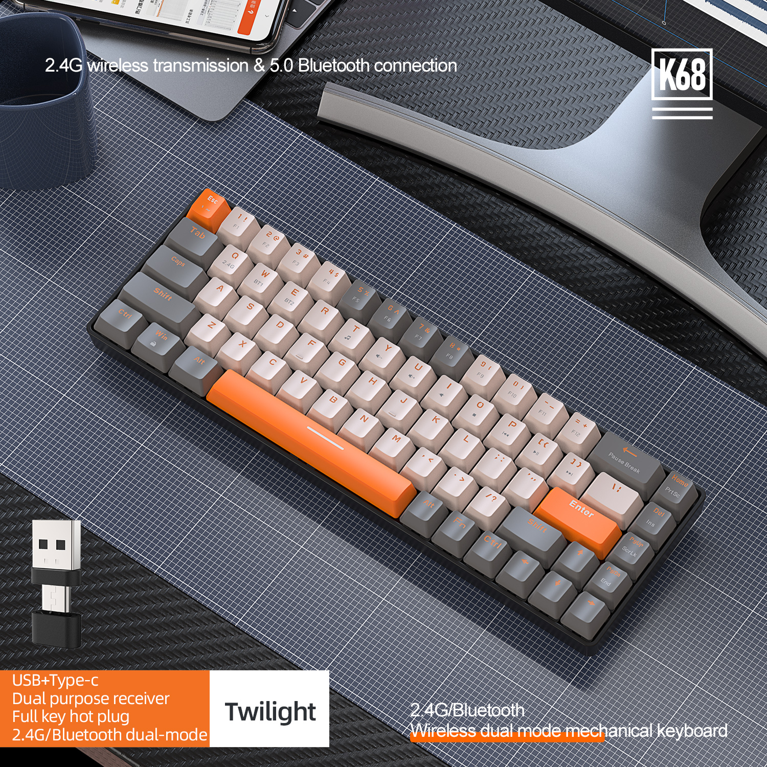 Wireless Mechanical Keyboard Bluetooth Hot Swappable Compact Gaming Keyboard