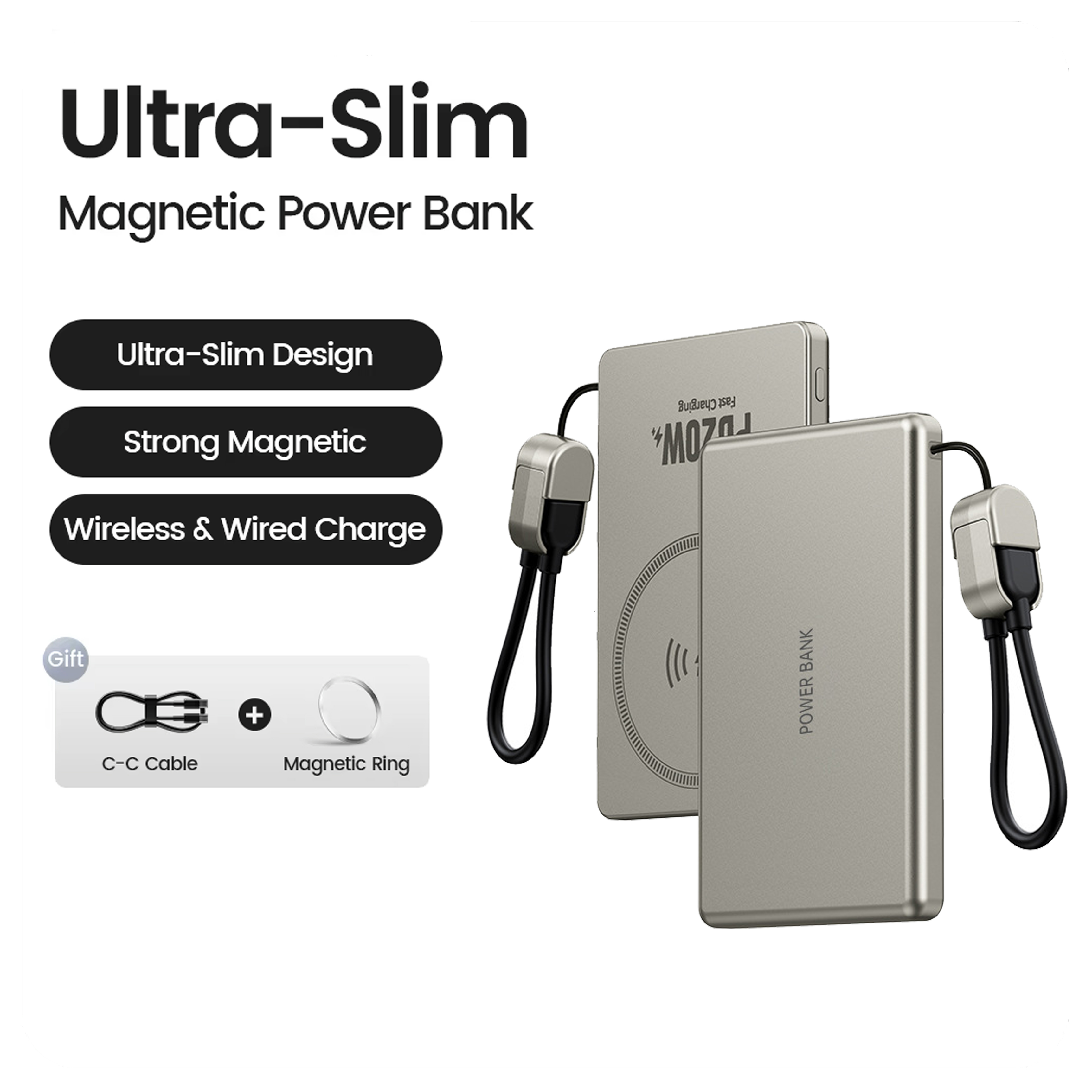 Ultra Slim MagSafe power bank Magnetic Wireless Fast Charger for iPhone & USB C Devices