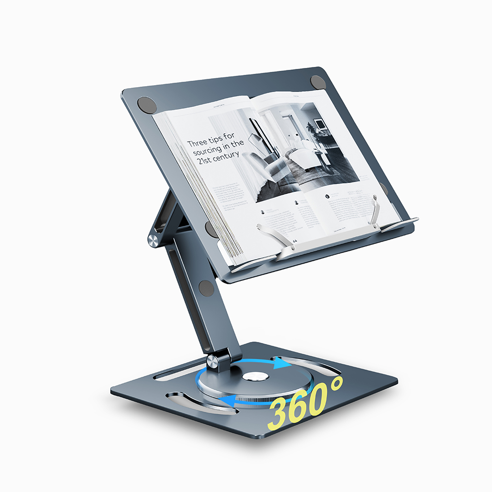 Adjustable Aluminum Laptop Stand with 360 Rotating Base for Desk & Tablet