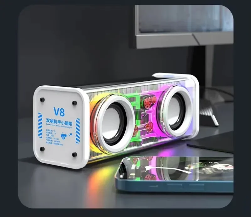 Bluetooth Speaker with RGB Lights Portable Wireless TWS Bass Speaker