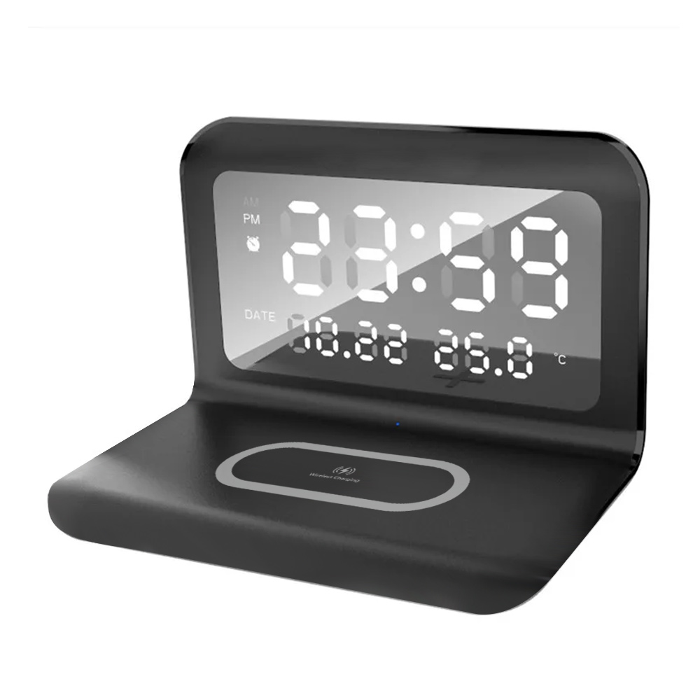 Smart Wireless Charging Station with Digital Alarm Clock & Thermometer for Qi Enabled Phones