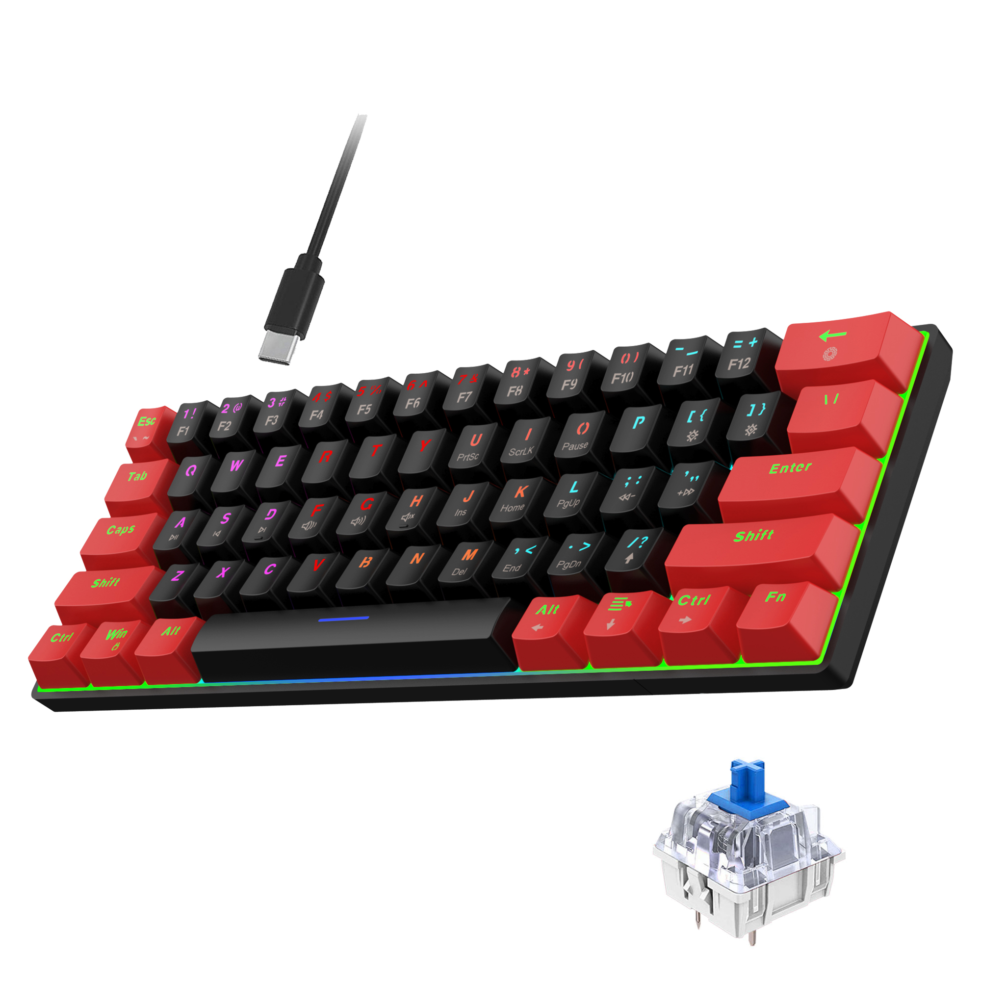 Compact Wired Mechanical Keyboard with Color Backlit Keys for Gaming & Typing