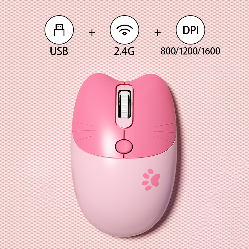 Cute Cat Wireless Mouse USB Plug & Play Ergonomic Mouse for Laptop & PC