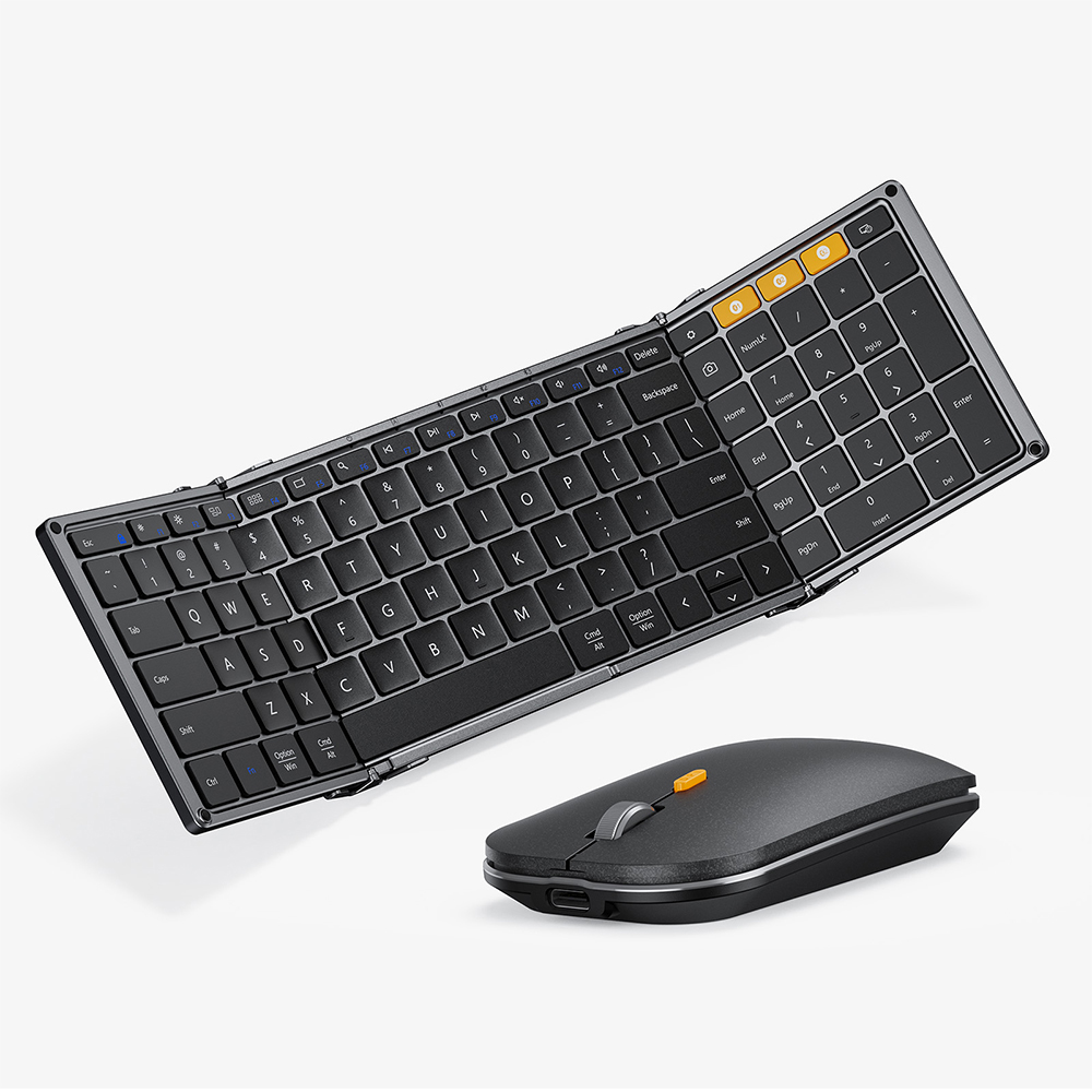 Foldable Keyboard and Mouse Portable Folding Full-Size Bluetooth Keyboard Mouse Combo for Business and Travel Laptop