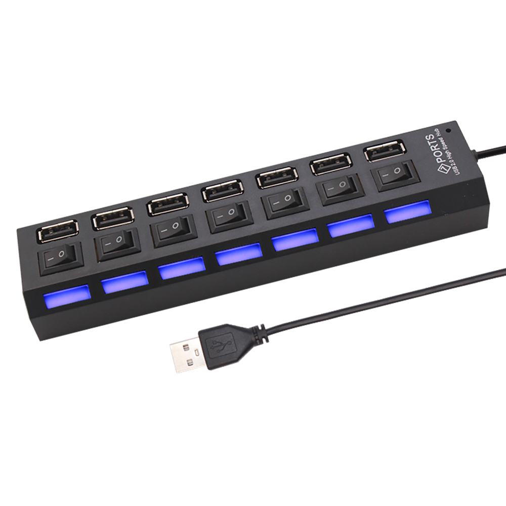 USB Hub with Individual Switches and LED Powered USB Splitter for PC Laptop Desktop