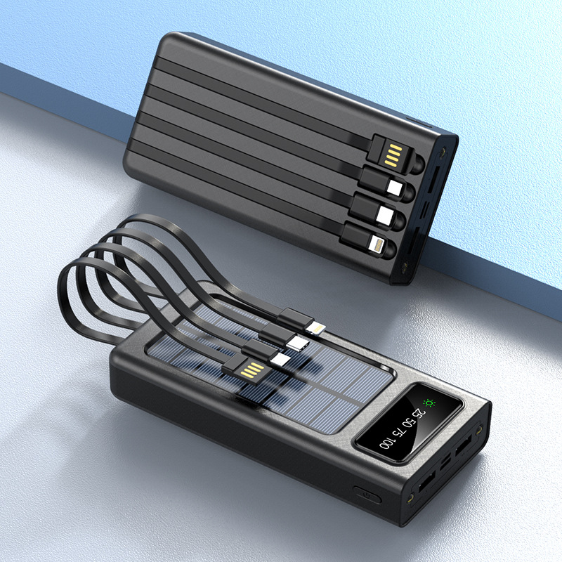 Solar Power Bank with Built In Cables Fast Charging Portable Charger