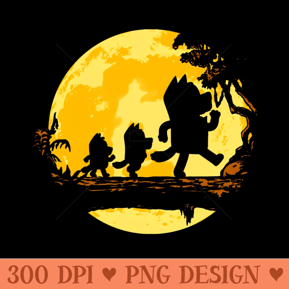 Bluey Walking Under Yellow Moon - PNG File Download | Inspire Uplift