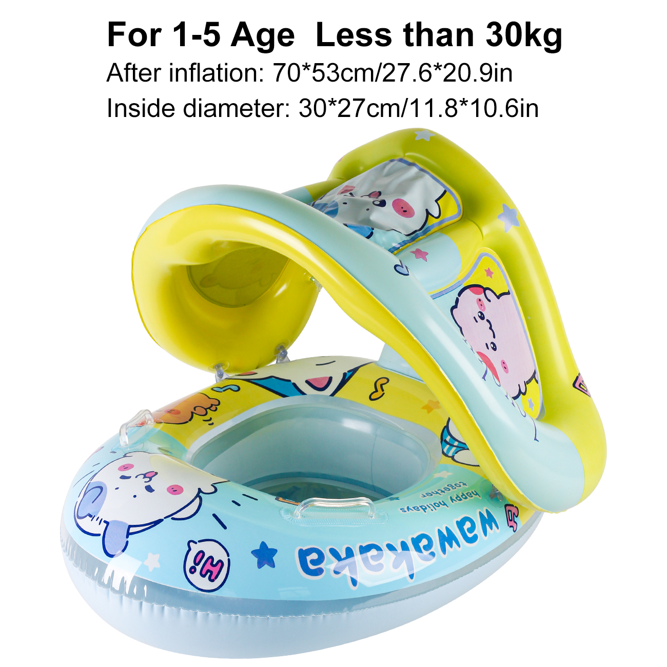 Baby Pool Float with Removable Sun Canopy Inflatable Swim Ring Seat for Summer Water Fun