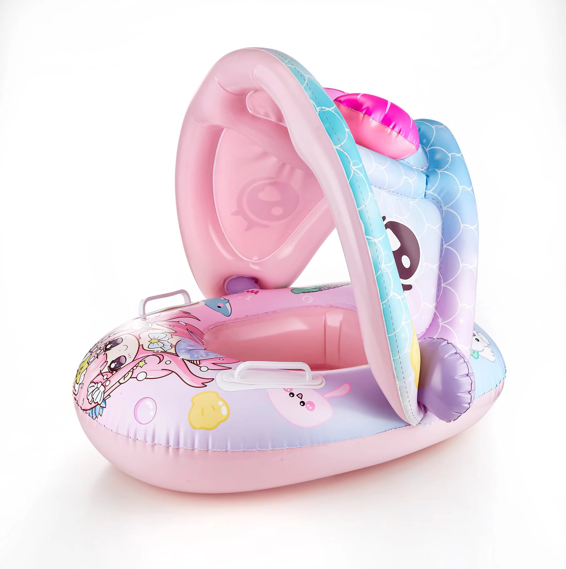 Baby Swim Float with Sun Canopy PVC Infant Swim Ring Seat for Toddlers & Kids