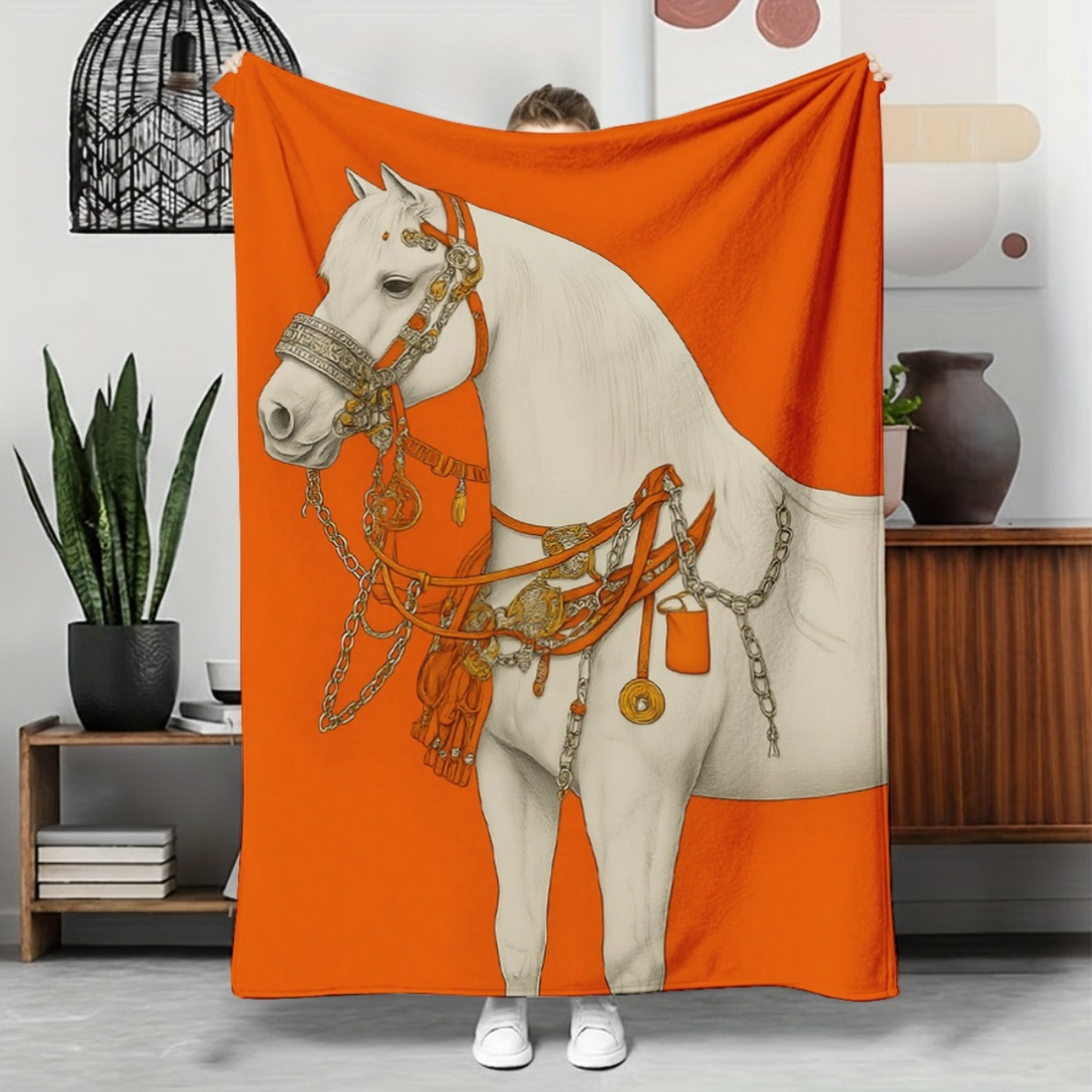 White Horse Horse Fleece Blanket Cozy Equestrian Throw Blanket for Horse Lovers & Home Decor