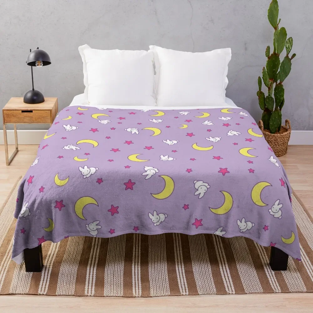 Sailor Moon Blanket Kawaii Anime Throw Blanket with Crescent Moon Bunny Flannel Design