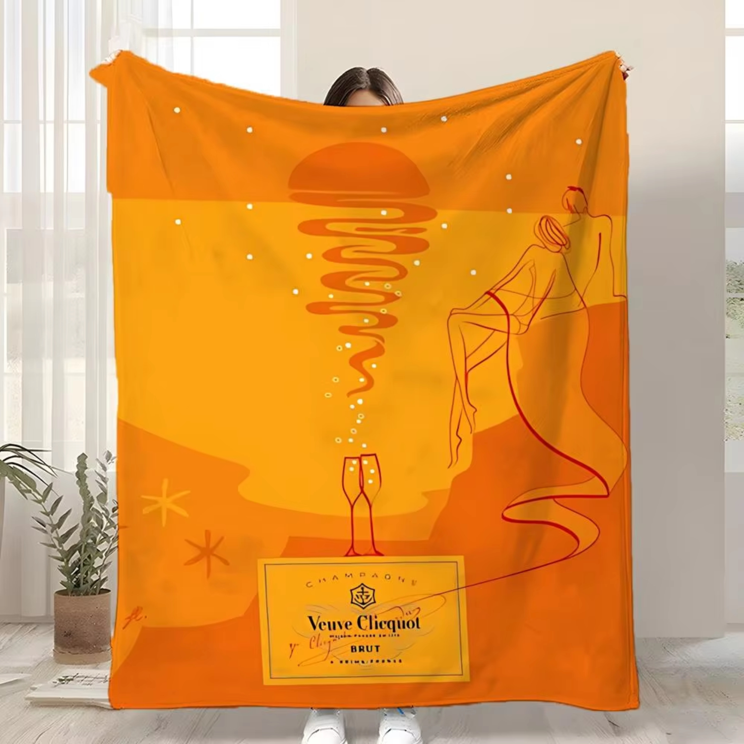 Flannel Throw Blanket with Art Print for Sofa Bed and Travel