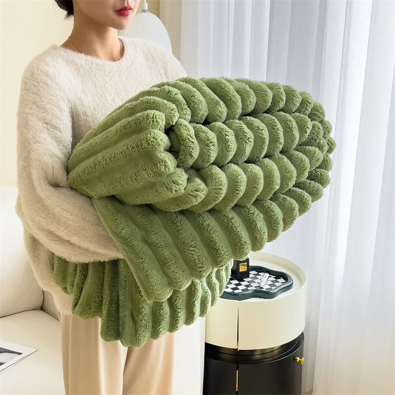 Cozy Striped Blanket Thick Fleece Winter Bed & Sofa Throw