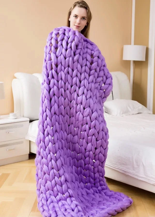 Handmade Weighted Knitted Blanket Soft Chunky Knit Queen Size Breathable Throw Blanket