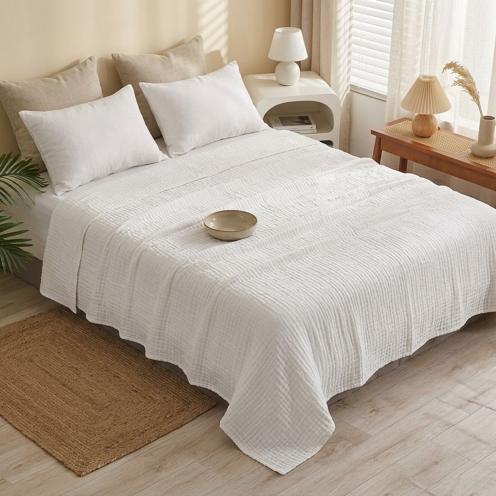 Premium Muslin Cotton Blanket Layer Breathable Cotton Throw Blanket for Adults & Baby Summer Quilt