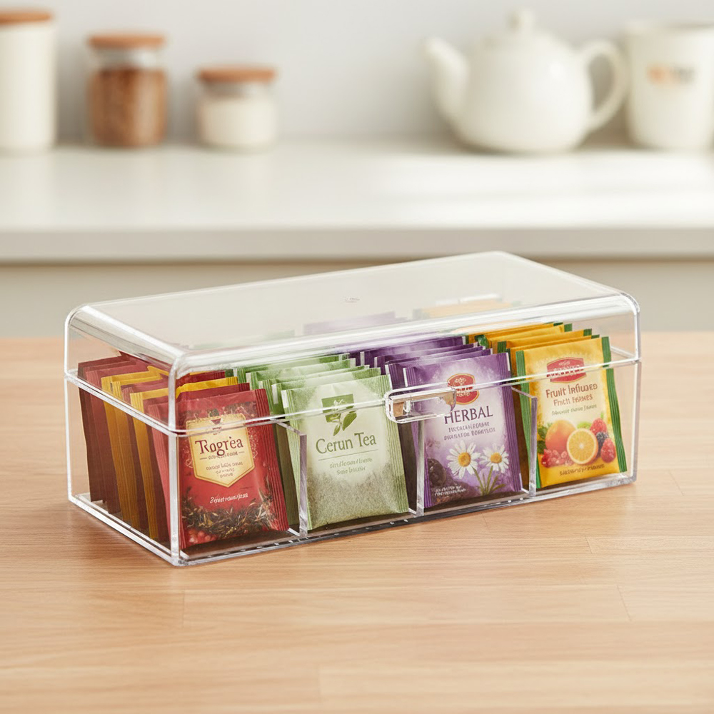 Tea Bag Organizer with Lid Multi Purpose Storage Box for Kitchen, Desk & Vanity