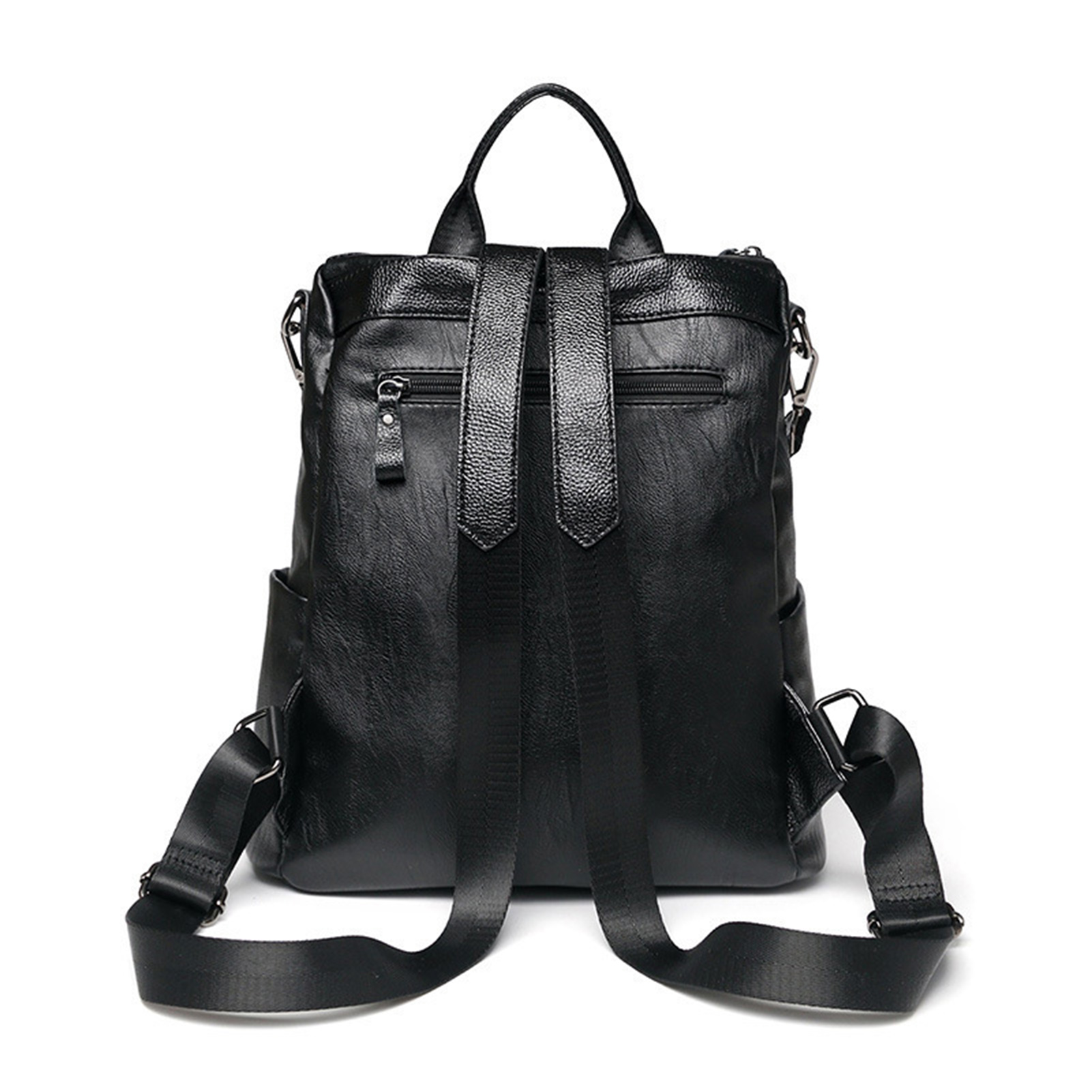 Soft PU Leather Backpack for Women Large Capacity Black Fashion Student Bag