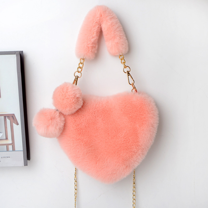 Plush Heart Shaped Handbag for Women Soft Faux Fur Purse