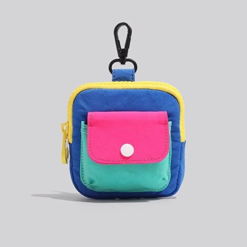 Color Block Mini Keychain Pouch for Earbuds, Coins and Cards with Zipper