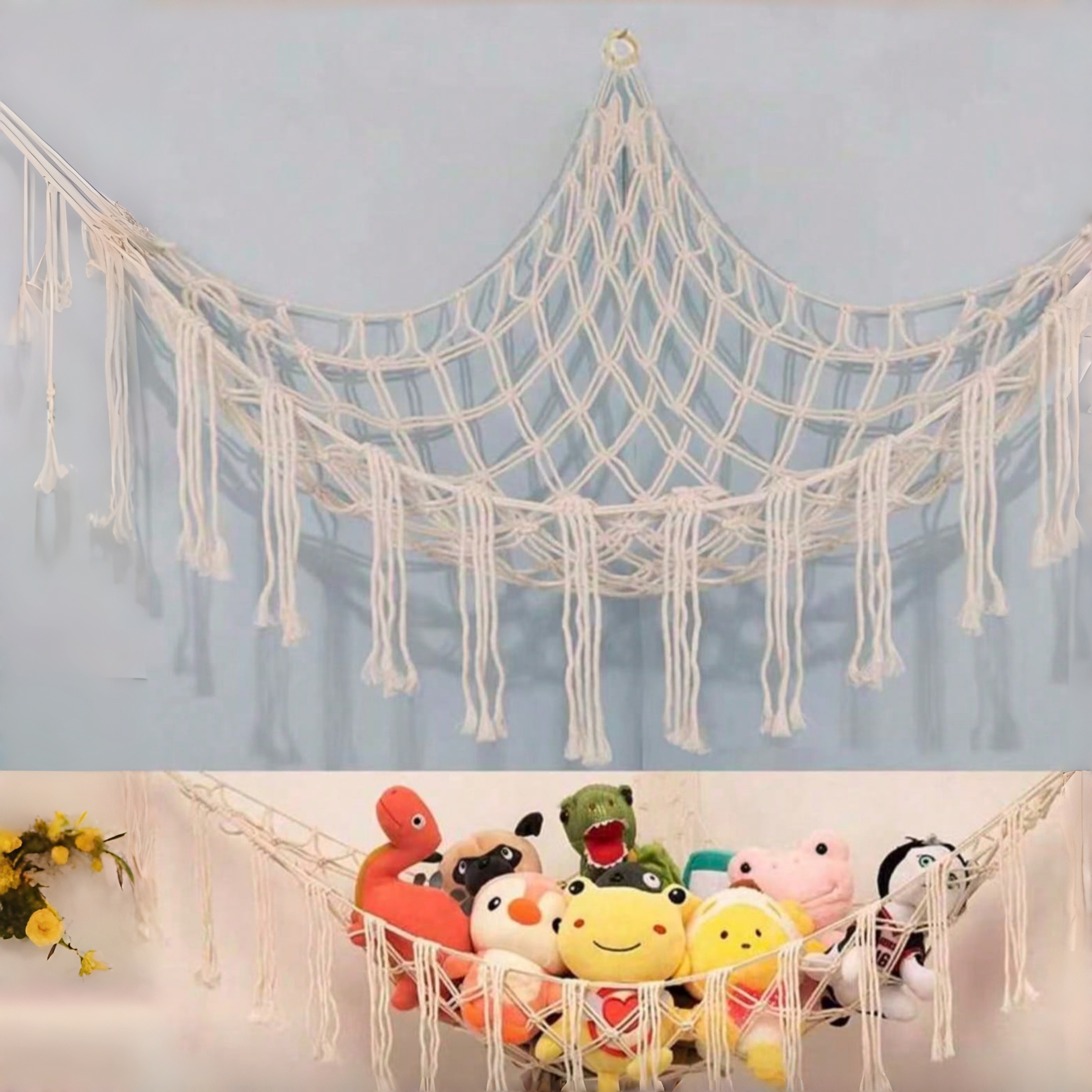 Large Stuffed Animal Storage Hammock Corner Hanging Plush Toy Organizer for Kids Room & Nursery