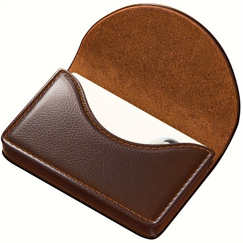Luxury Leather Business Card Holder with Magnetic Closure and Large Capacity Desk Organizer
