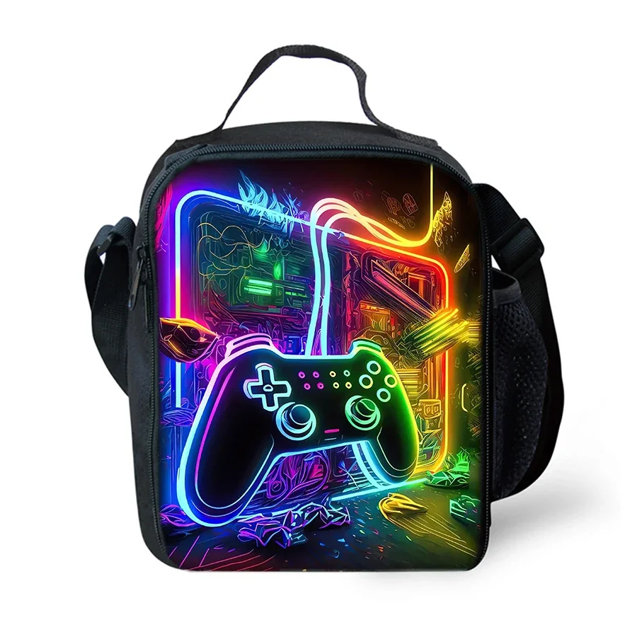 Game Pad Kids Lunch Bag with Shoulder Strap Cartoon Bento Bag for School and Picnics