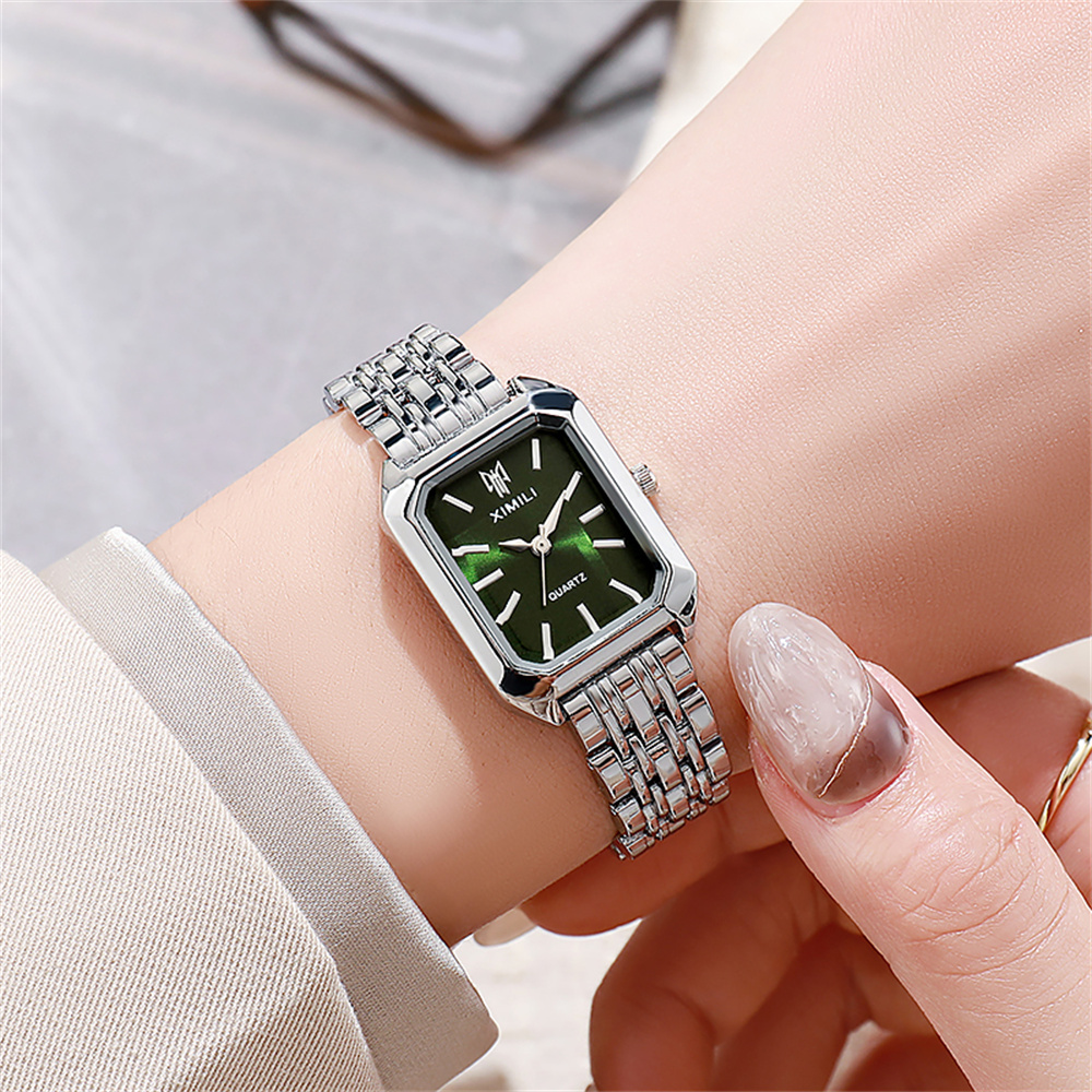 Elegant Square Gold Plated Womens Quartz Watch with Stainless Steel Bracelet