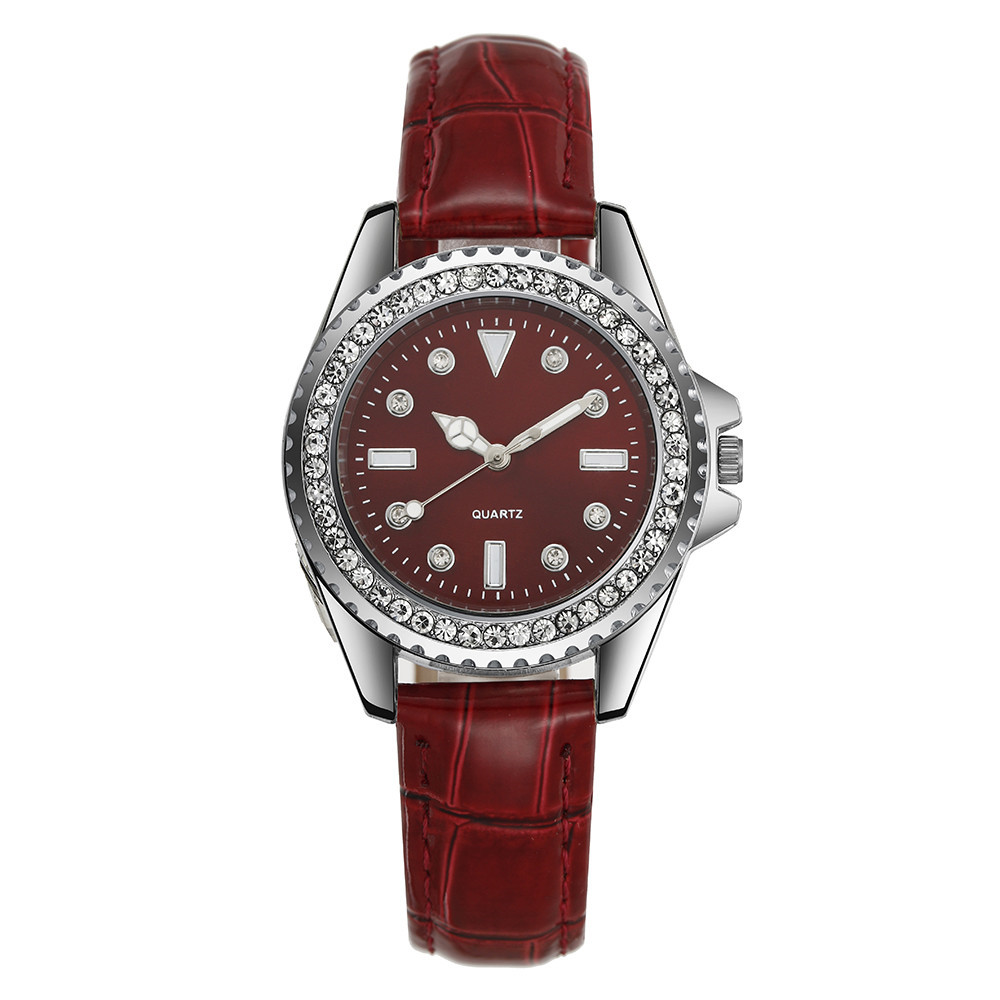 Emerald Elegance Womens Quartz Watch with Green Leather Strap and Diamond Accents