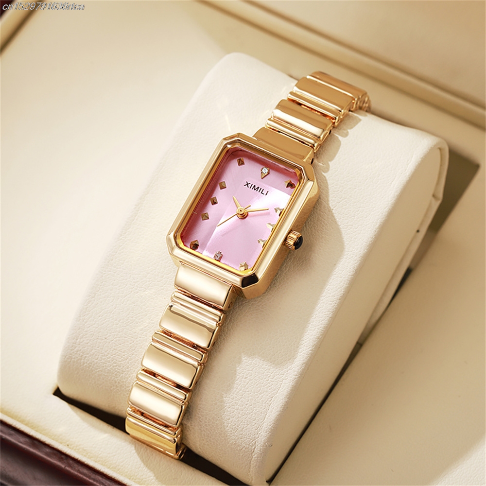 Elegant Gold Square Womens Quartz Watch with Stainless Steel Strap