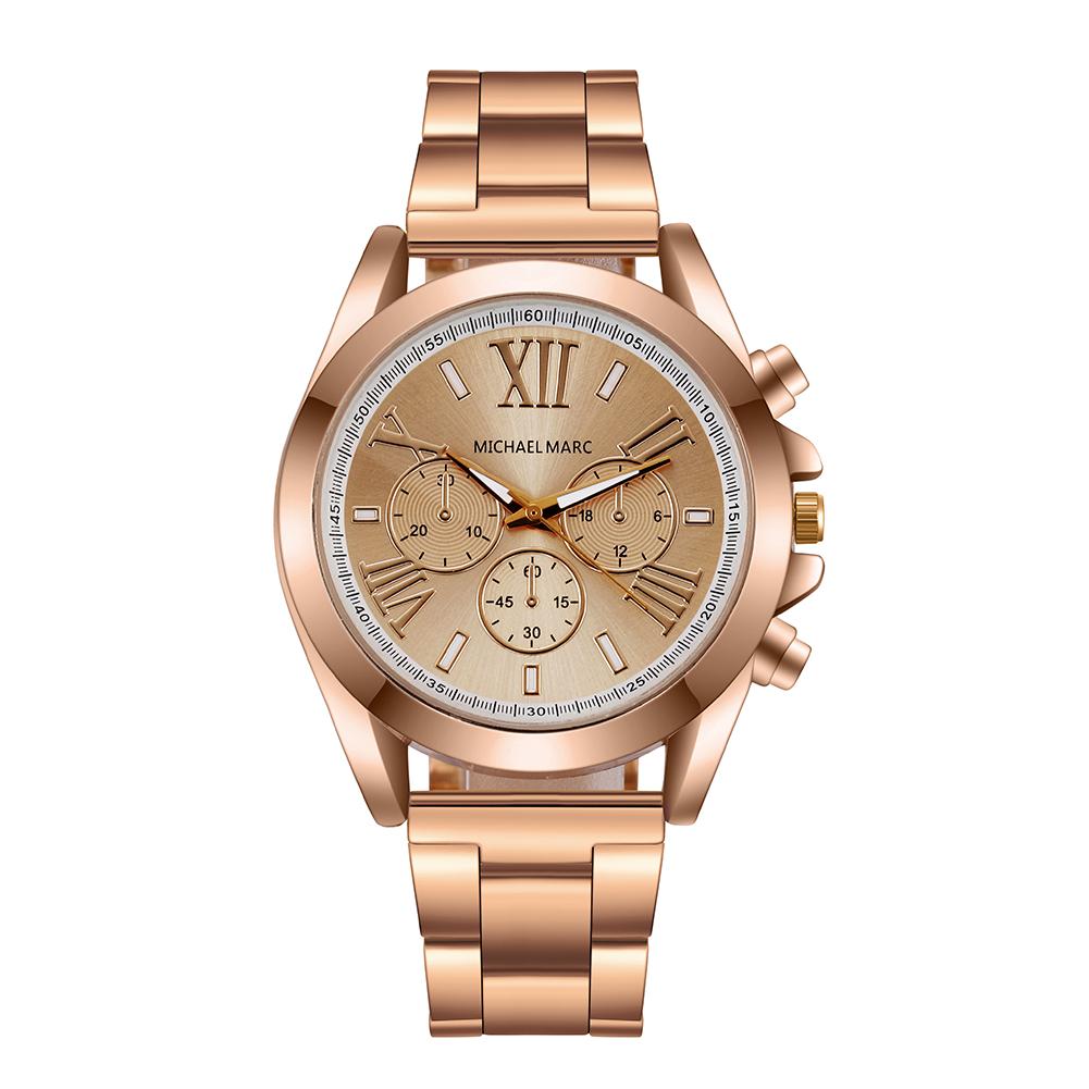 Elegant Roman Numeral Womens Quartz Watch with Stainless Steel Bracelet