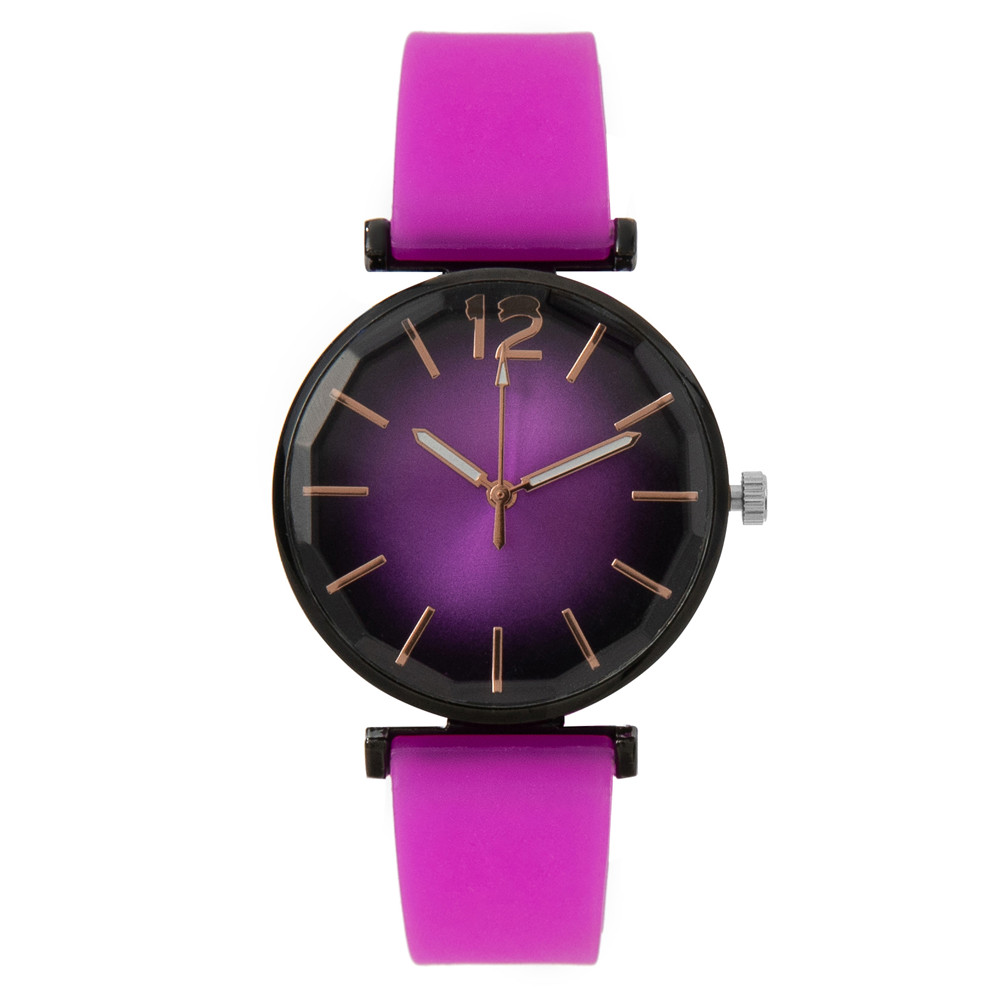 Minimalist Womens Quartz Watch with Black Dial and Silicone Strap