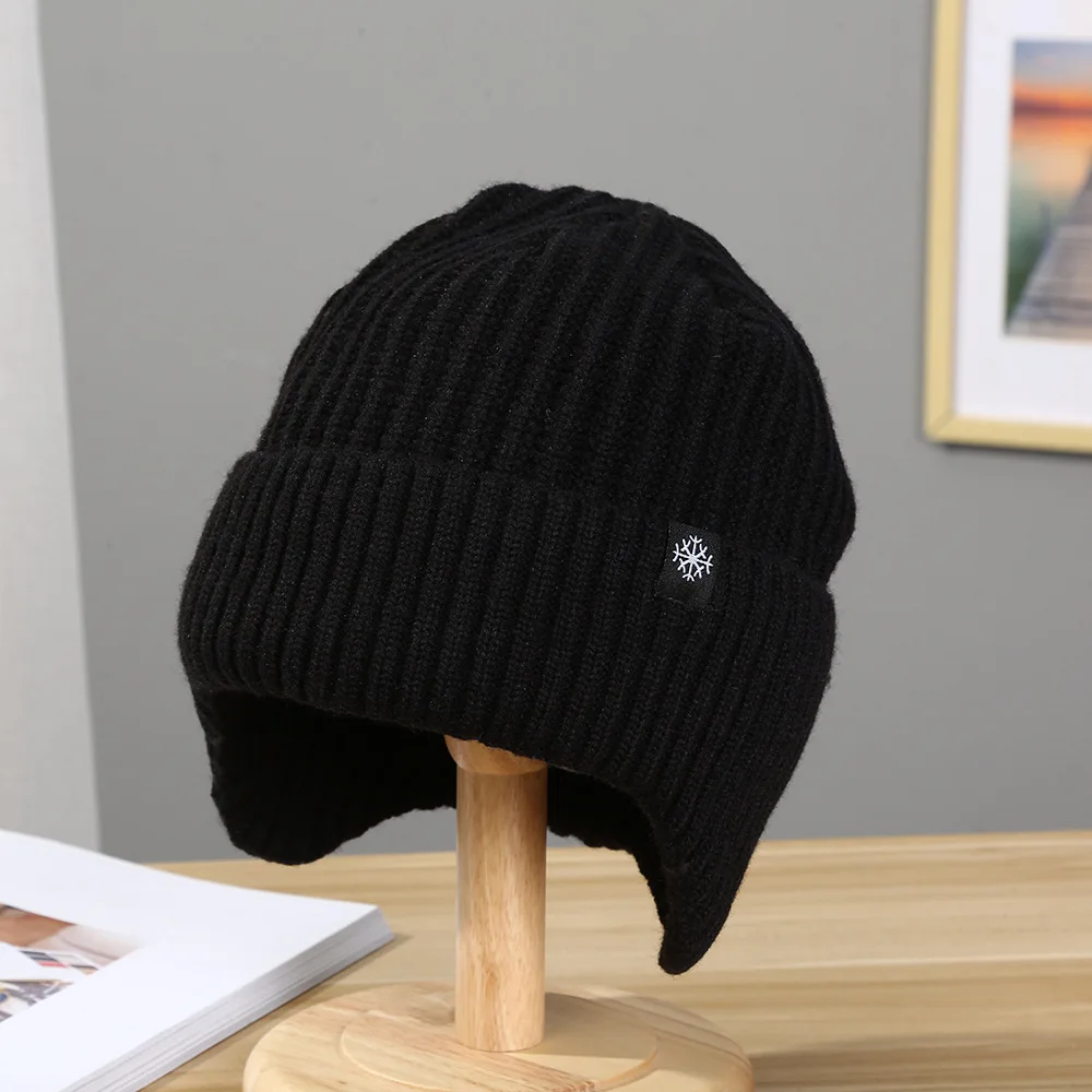 Mens Winter Trapper Hat Faux Fur Lined Knitted Ear Flap Cap with Peaked Brim