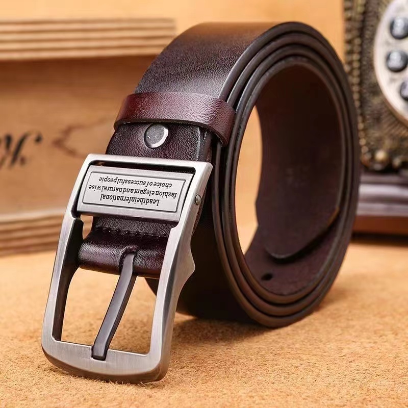 Premium Mens Cowhide Leather Belt with Alloy Pin Buckle for Business and Casual Wear