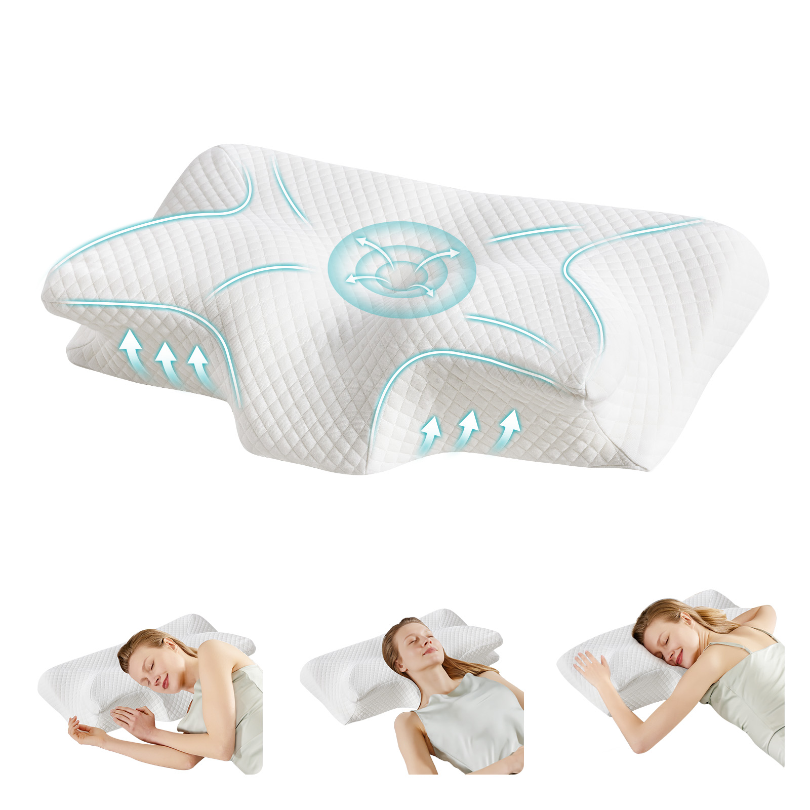 Cervical Neck Pillow with Memory Foam and Cooling Contour Support