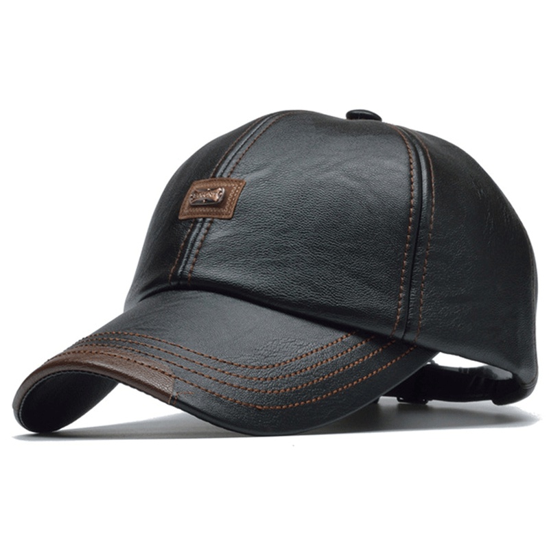 Mens PU Leather Baseball Cap Adjustable Winter Snapback Hat