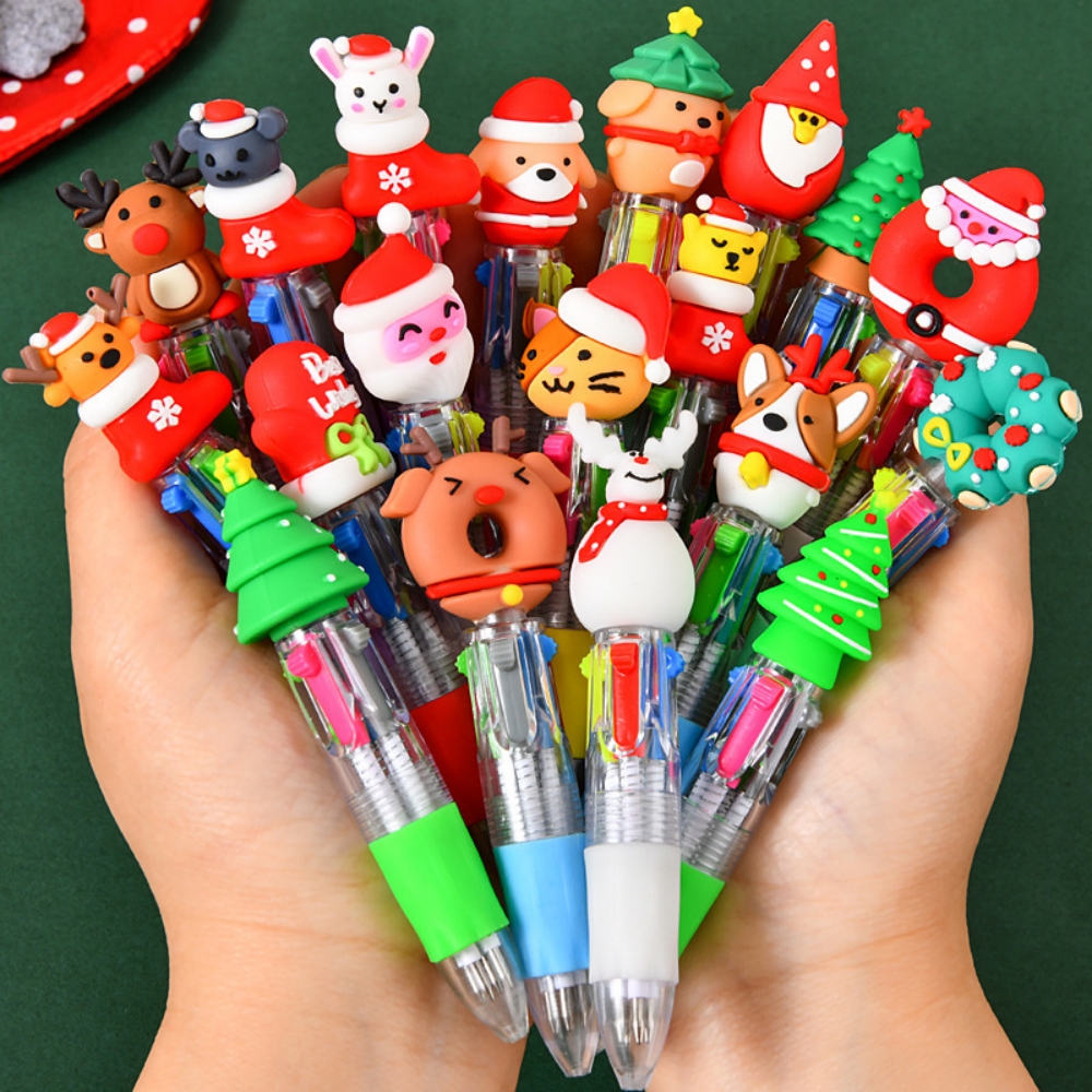 Cute Christmas Four Color Pens for Stocking Stuffers, Party Favors & Holiday Gifts