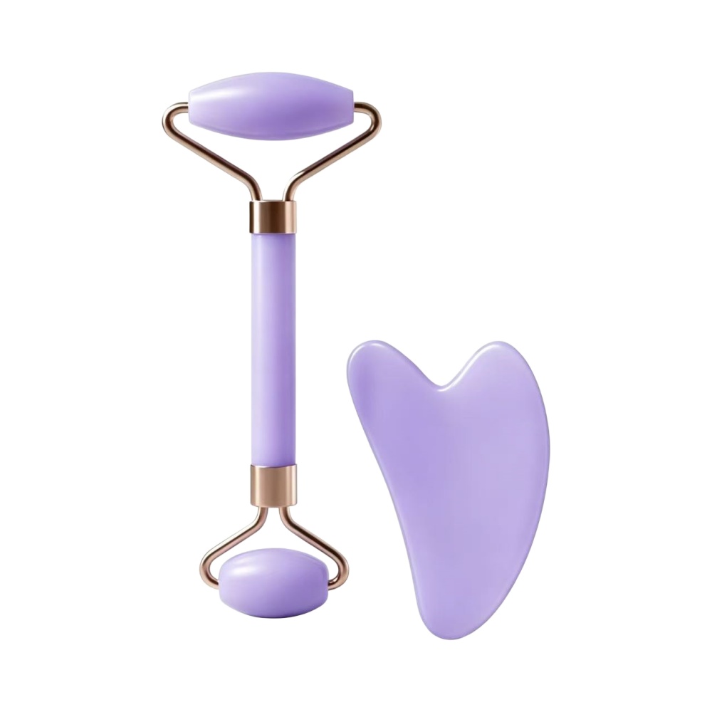 Dual Ended Facial Massage Roller and Heart Gua Sha Tool for Face and Eye Care