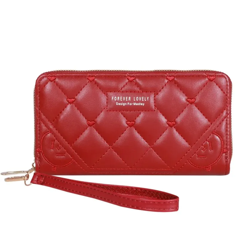 Womens Embroidered Zipper Wallet with Card Holder and Cell Phone Pocket