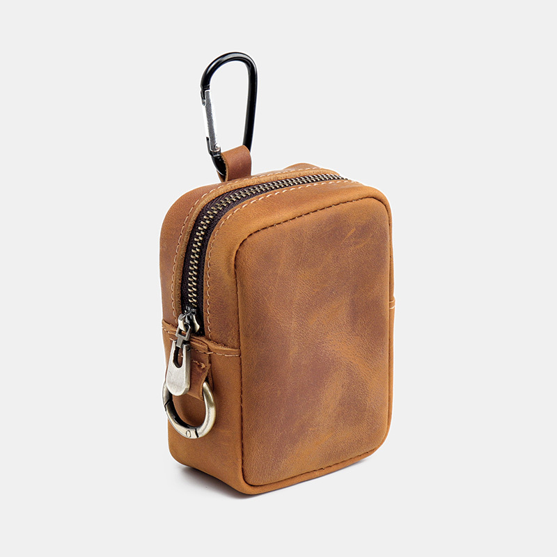 Vintage Distressed PU Leather Key Coin Pouch with Hook Design