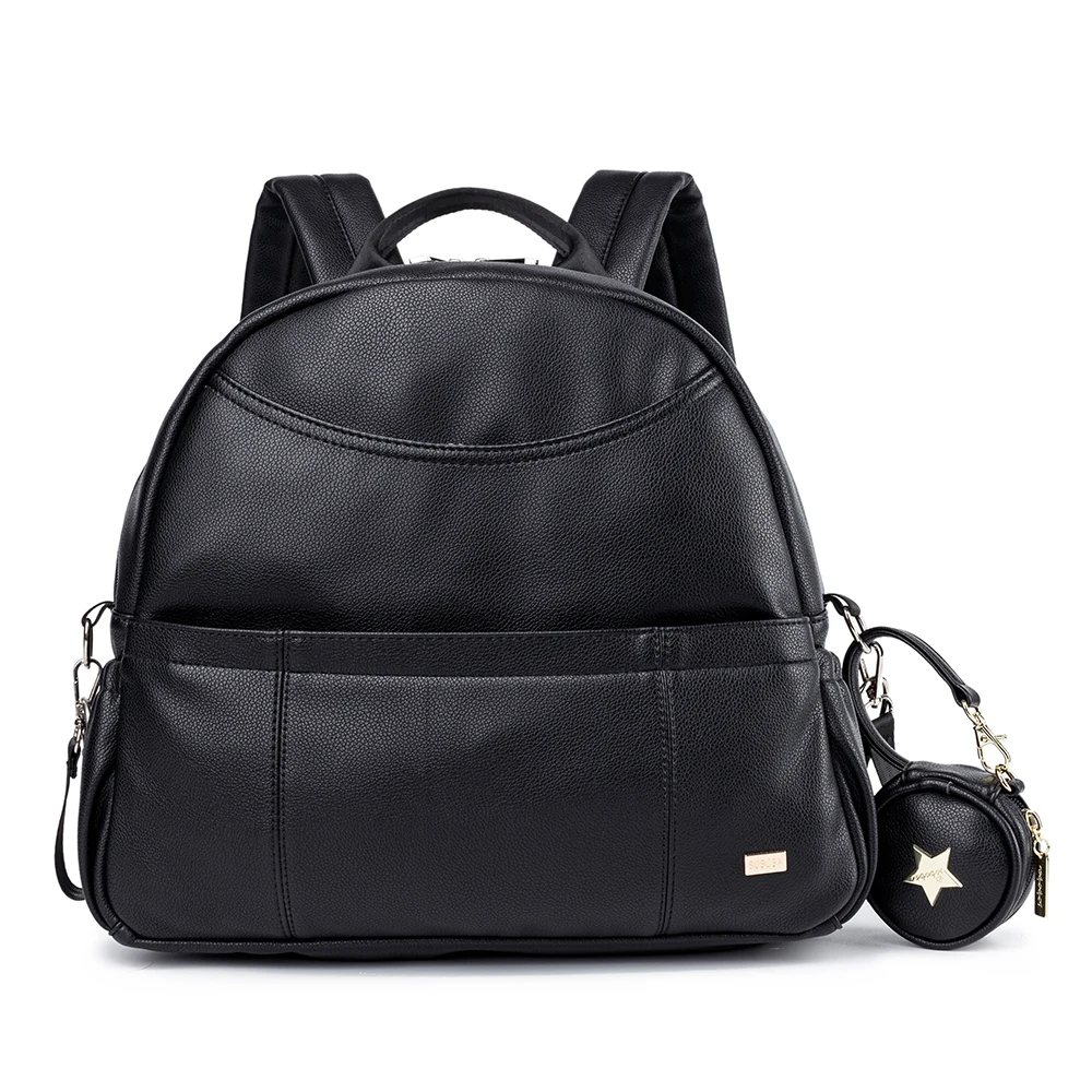 PU Leather Diaper Backpack Large Capacity Waterproof Pockets Stroller Travel Bag