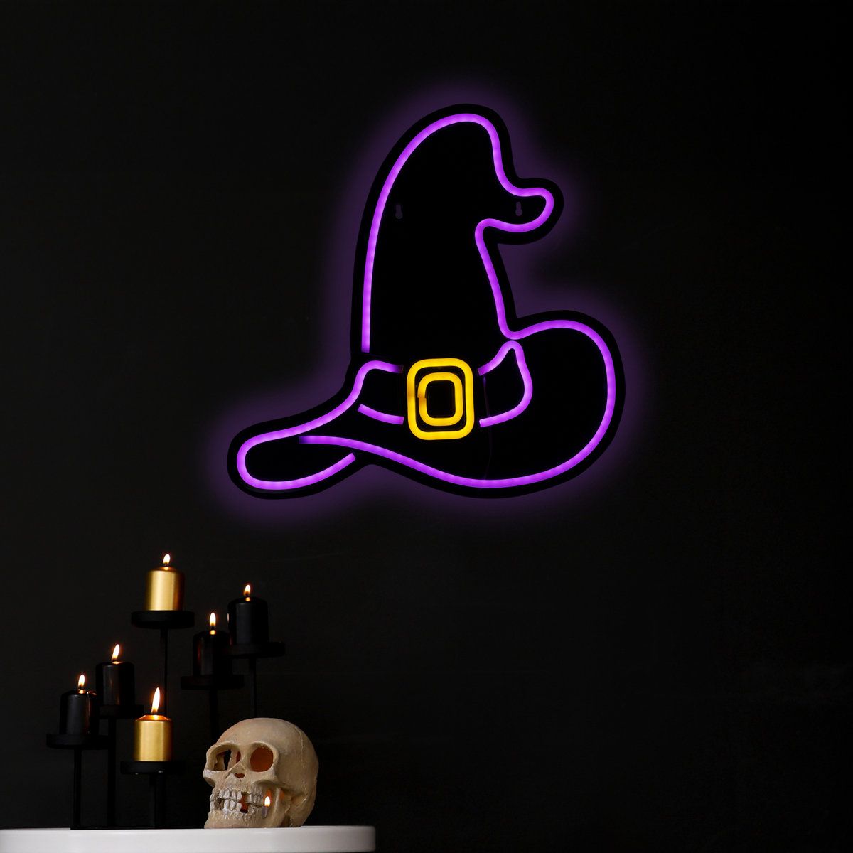 15 Inch Purple LED Witch Hat Halloween Window Decoration