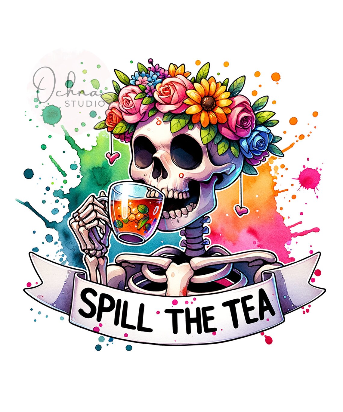 Skeleton Making Tea Spill the Tea PNG, Skeleton Clipart | Inspire Uplift